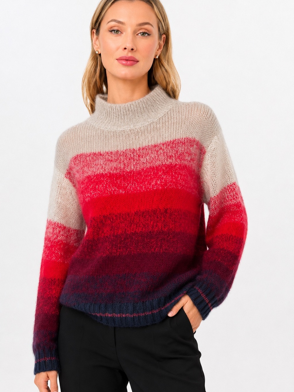 Autumn American Eagle L Cozy Ombré Gradient Sweater Biege Burgundy Cottage Fall